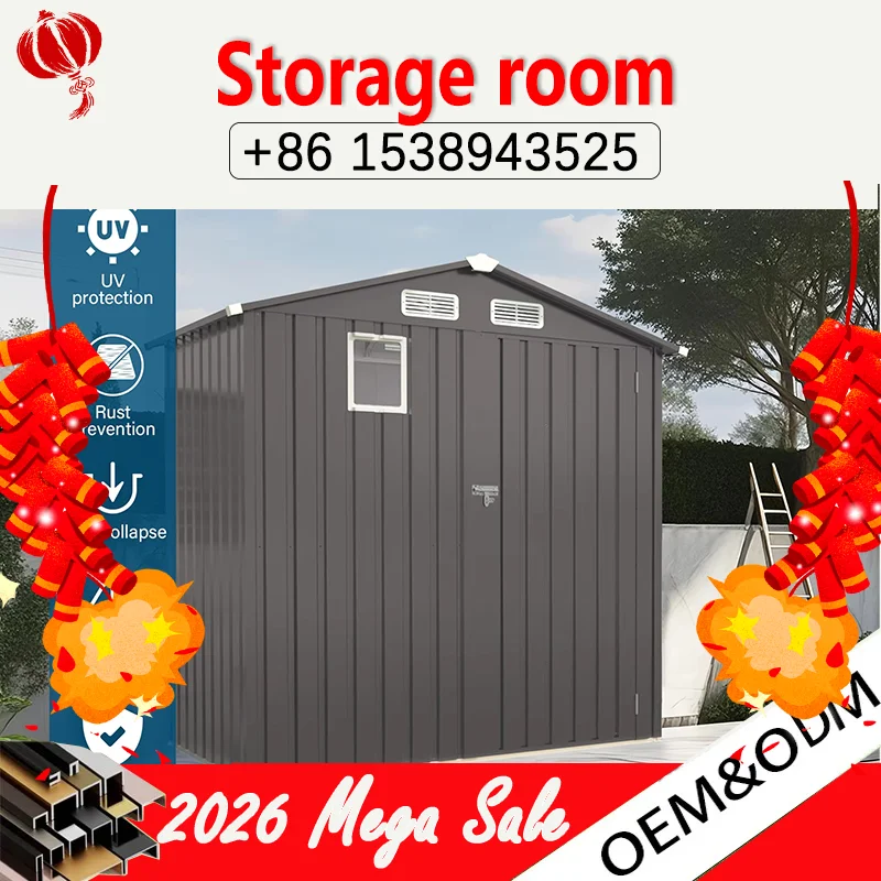 

6*3.5ft galvanized steel outdoor storage shed, sloping roof waterproof front window rodent-proof includes base - eco-friendly