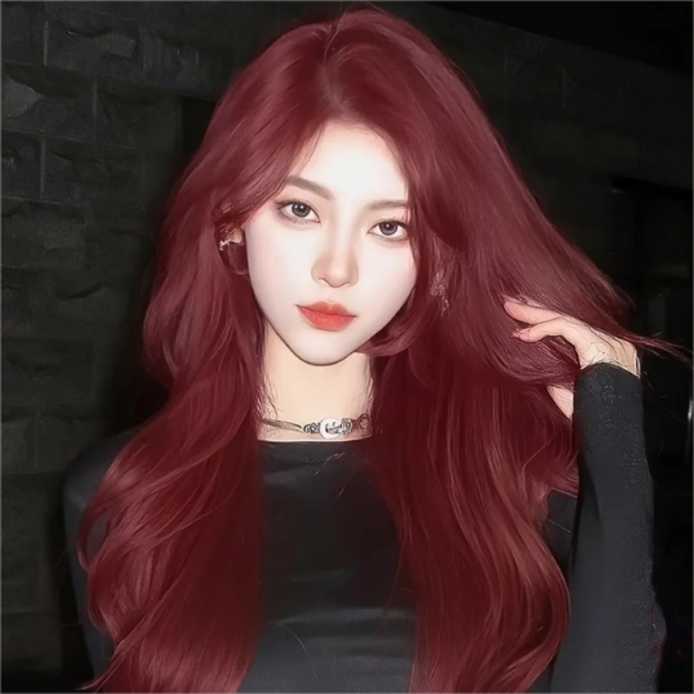 شعر مستعار اصطناعي أحمر للنساء ، شعر مستعار لوليتا طويل ، شعر مجعد في منتصف القسم ، رقيق طبيعي ، مقاوم للحرارة ، ارتداء يومي ، غطاء رأس كامل