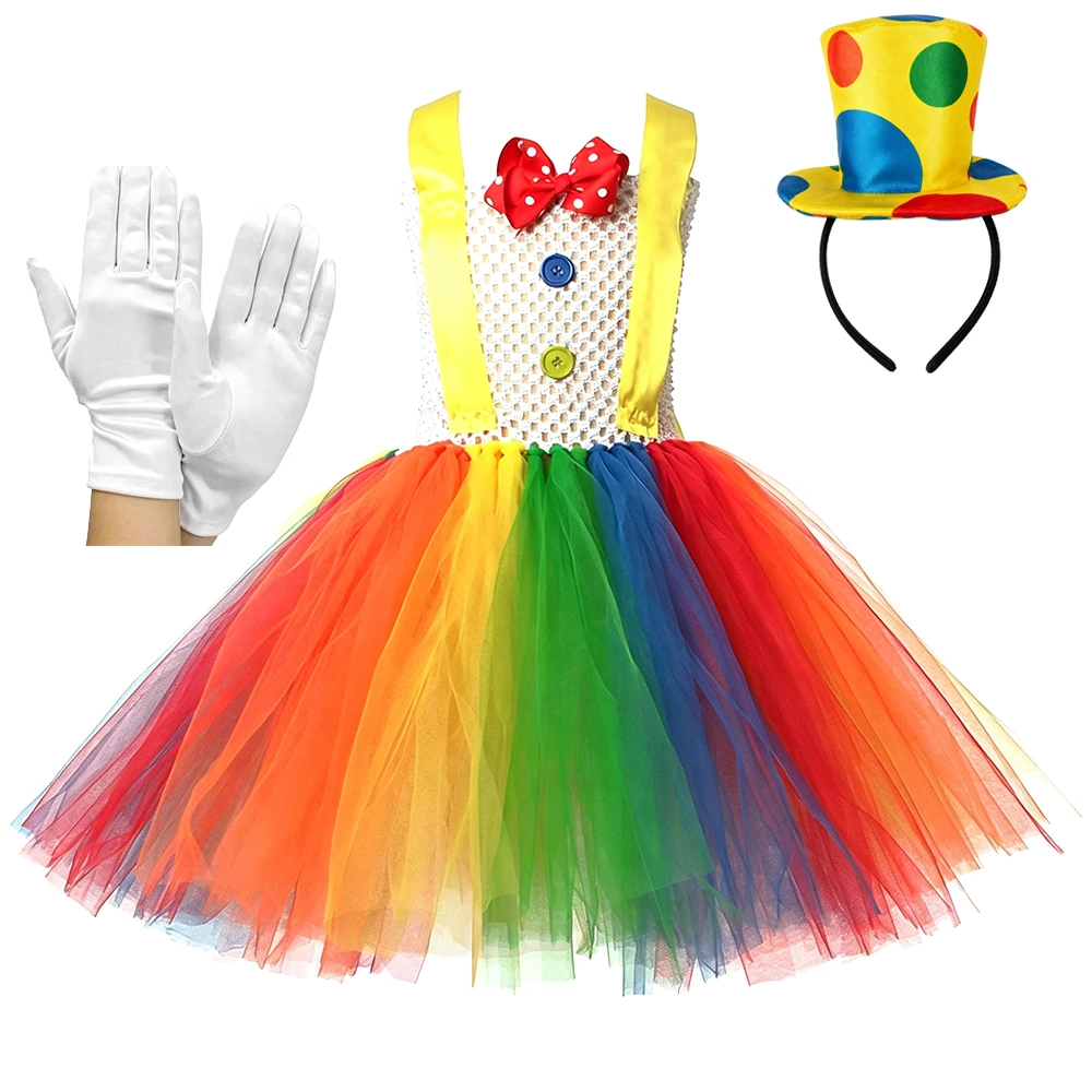 Buntes Regenbogen-Clown-Tutu-Kleid für Mädchen, Weihnachten, Halloween, Neujahrsparty, lustiges Zirkus-Clown-Kostüm für Kinder, Geschenk 1-12 Jahre – Detail 6