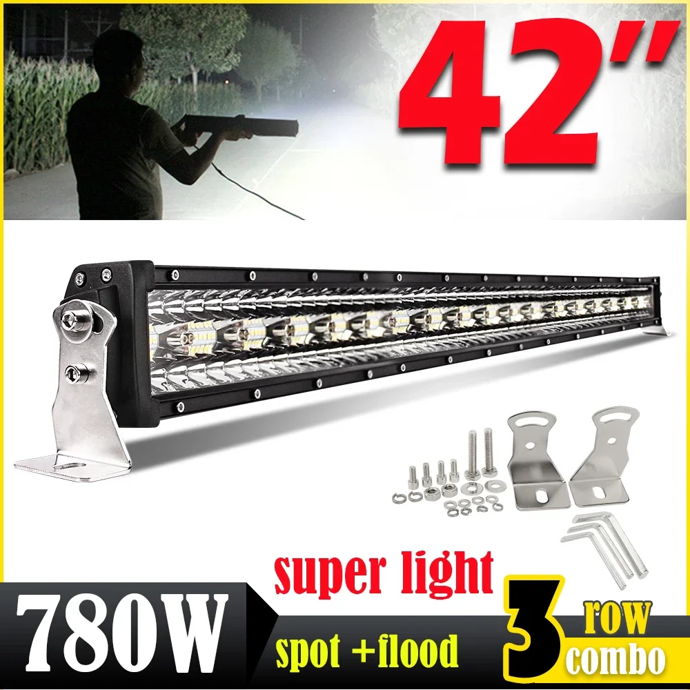 

HAOLIDE Three Rows Led Driving Light Bar 42inch Super Bright Spot Flood Combo Beam 6000k Work Spotlight for Offroad SUV Car IP68