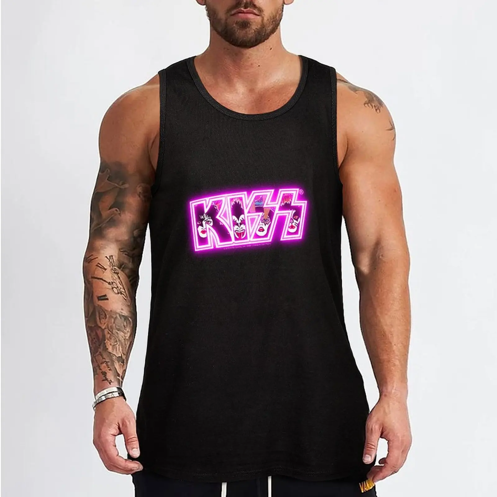 KISS ? rock music band - Rock and Roll Over Neon Pink Tank Top t-shirts man Men's t-shirts gym training accessories T-shirts men