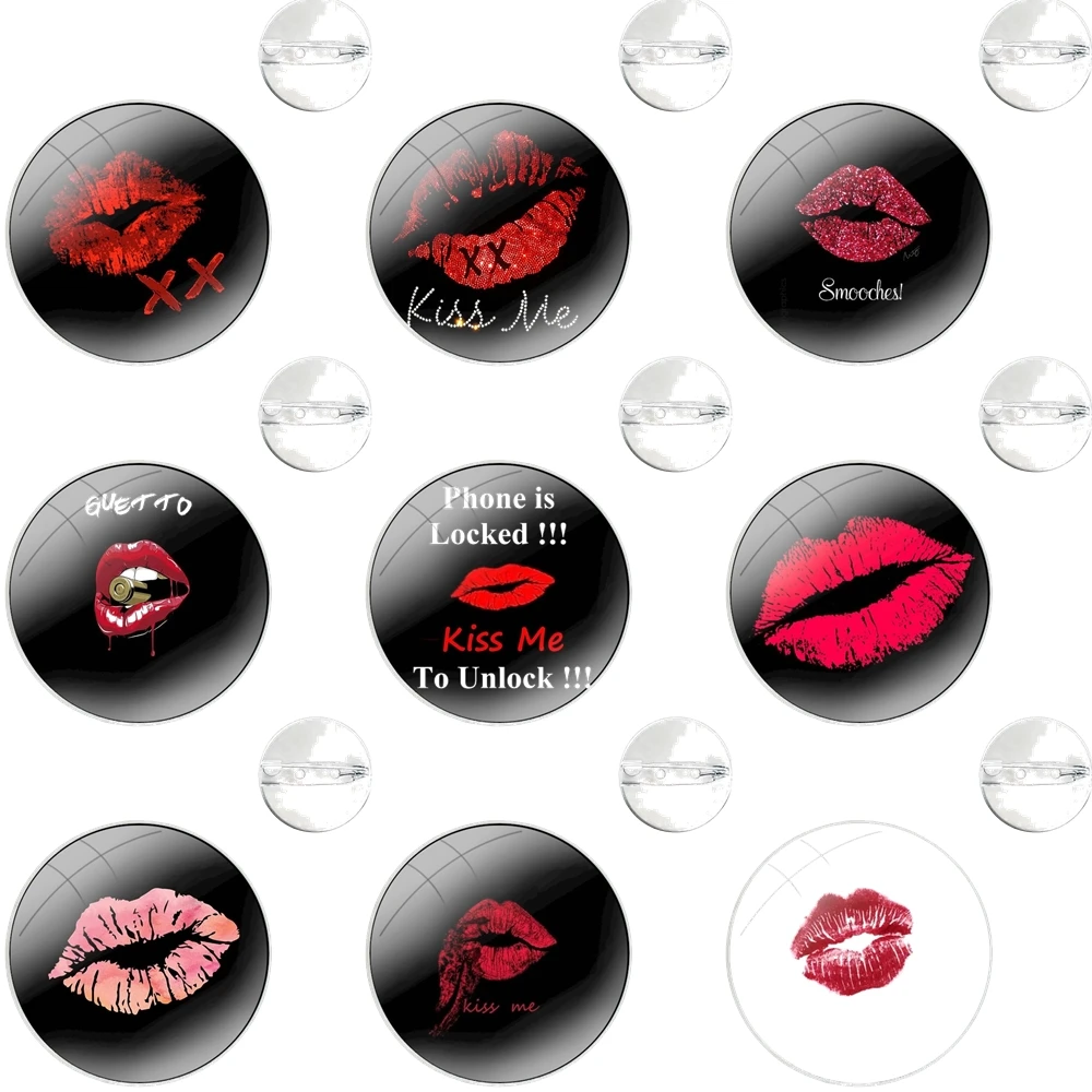 Pins Badge Metal Brooches For Clothes Backpack Decoration gift Kiss your red lips