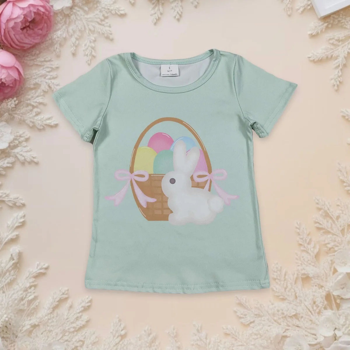 

Baby Girl Short Sleeve T-shirt Fashion Rabbits Bunny Eggs Easter Tees Crew Neck Toddler Infant Tops Casual Wear Kids Clothes