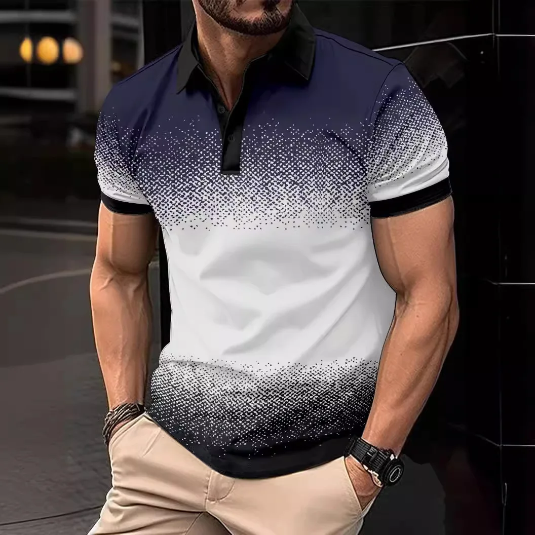 

Colorful 3D Printed Stripes Men's Polo Shirt For Men Clothing 2025 Short Sleeve Tees Summer Sport Lapel Tops Oversized T-Shirts