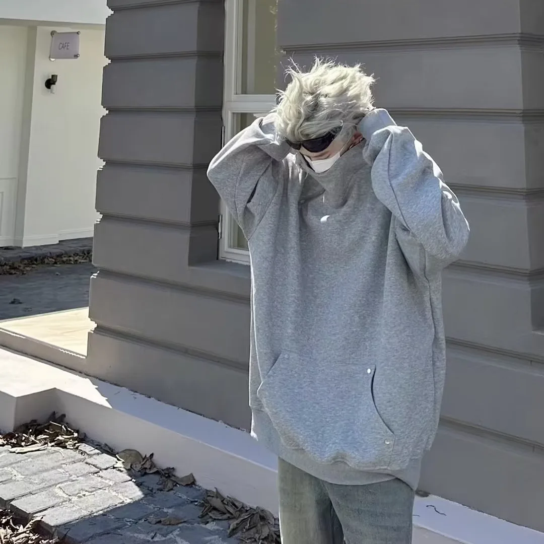 2025 Autumn New Korean Solid Half Zipper Hoodies for Men Winter Fashion Retro Oversized Hoodie Hip Hop Streetwear Sweatshirt Y2k