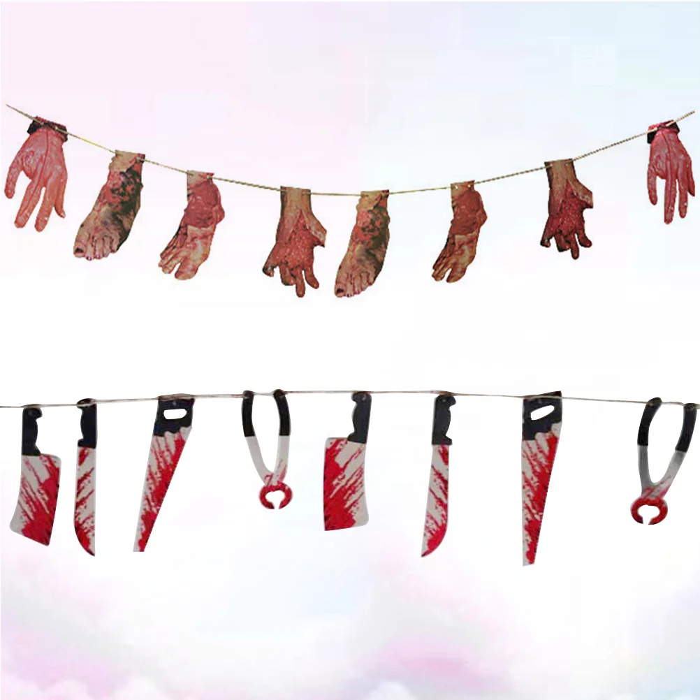 

16 Pieces Halloween Blood Banner Plastic Garland Creative Party Decoration Hands Feet Cutting Tools Halloween Supplies