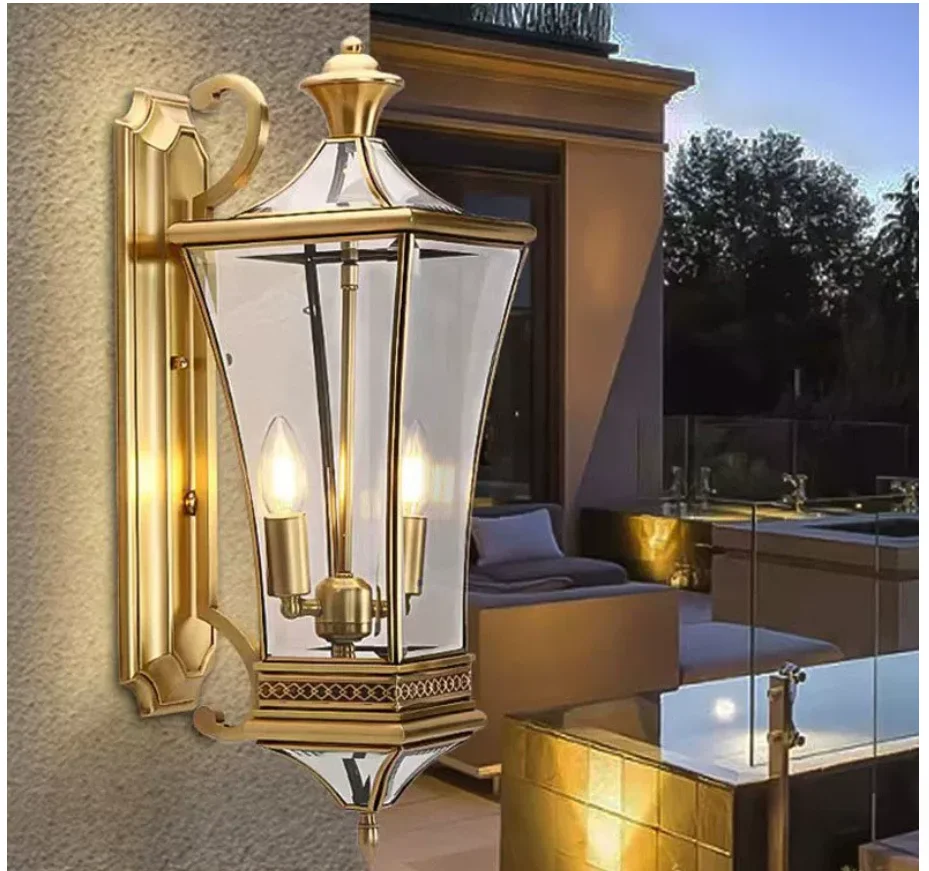 Copper Glass Outdoor Waterproof Wall Lamp H60cm Villa Courtyard Light Balcony Corridor Garden Outdoor Wall Sconces LED Lights