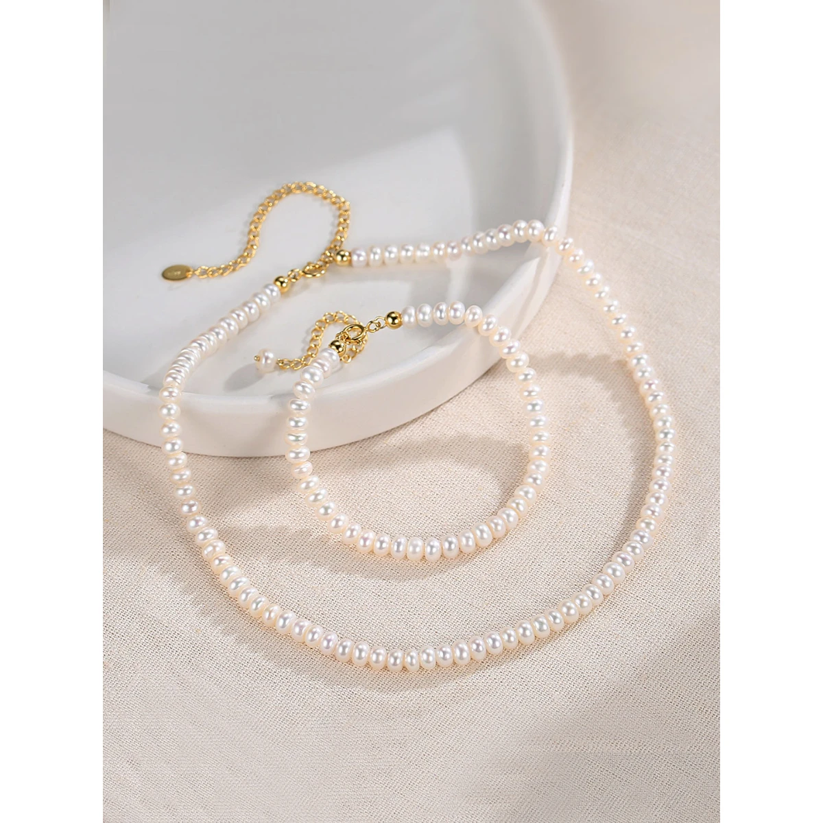 S925 sterling silver plated 18K gold | Natural pearl necklace | Chain length 34.5+7cm 101873