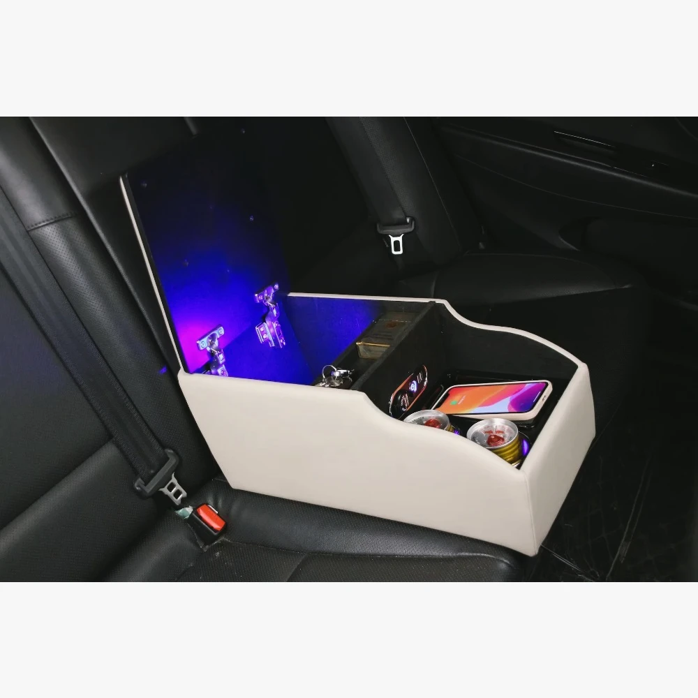 Consola central trasera  cuero PU para coche, compartimento  almacenamiento para varios coches, cargador USB, reposabrazos centr