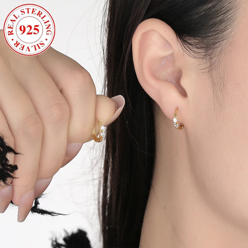 925 Silver Classic Double Diamonds Women's Earrings Hypoallergenic Suitable for Gift Giving