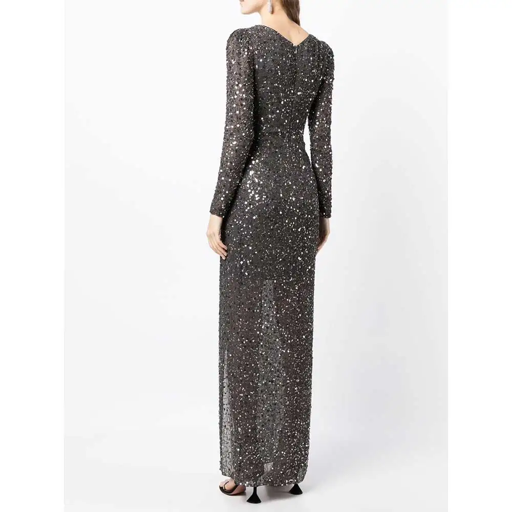 YUMDAI Luxury Dubai Dark Grey Sequined High-end Dress Formal Stage Performance Sparkly Evening Gown Ladies Haute Couture Dress