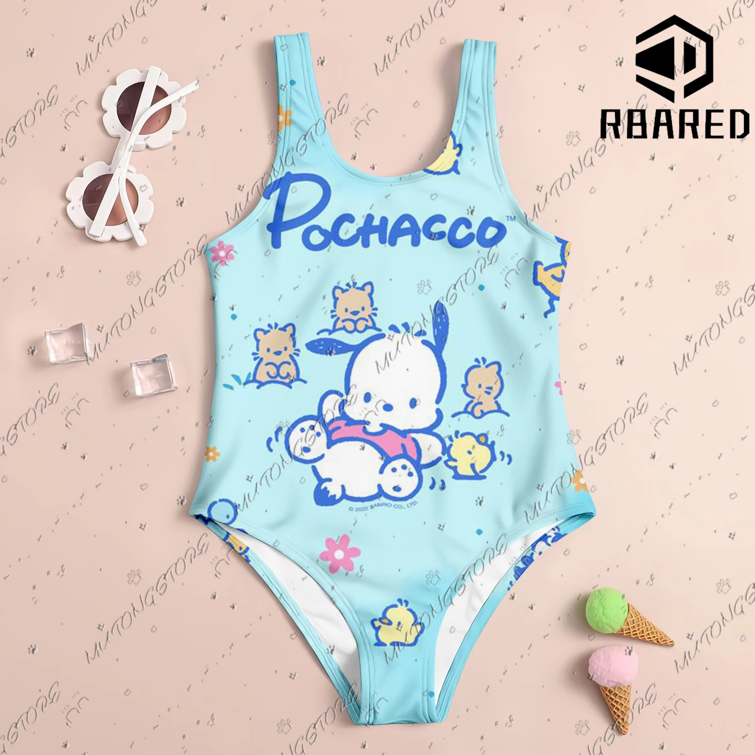 MINISO New Girl Summer One-Piece Swimsuit Fashion Cartoon Cute Stitch Cinnamoroll Print Women Swimwear Sleeveless Swim Clothing