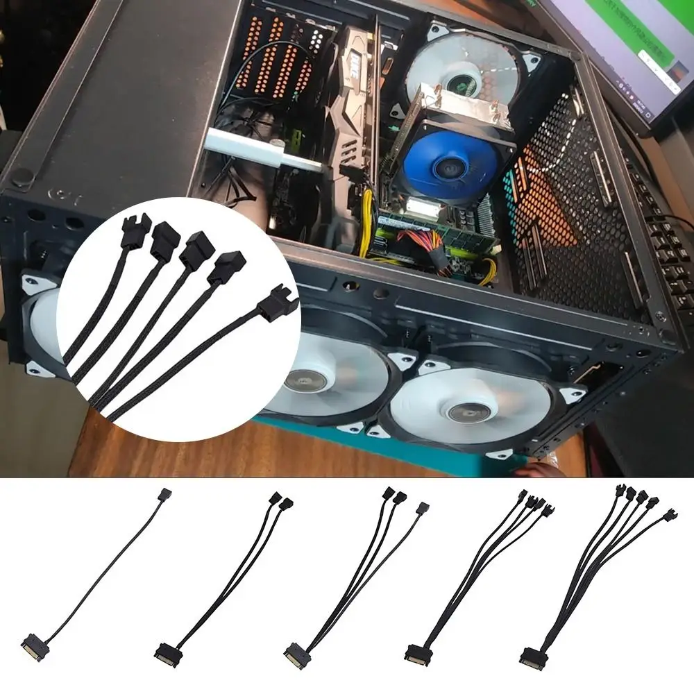 

Профессиональный многопортовый кабель питания 3-контактный/4-контактный 12В SATA на 4-контактный 24AWG для вентиляторов, блок питания для охлаждения компьютера