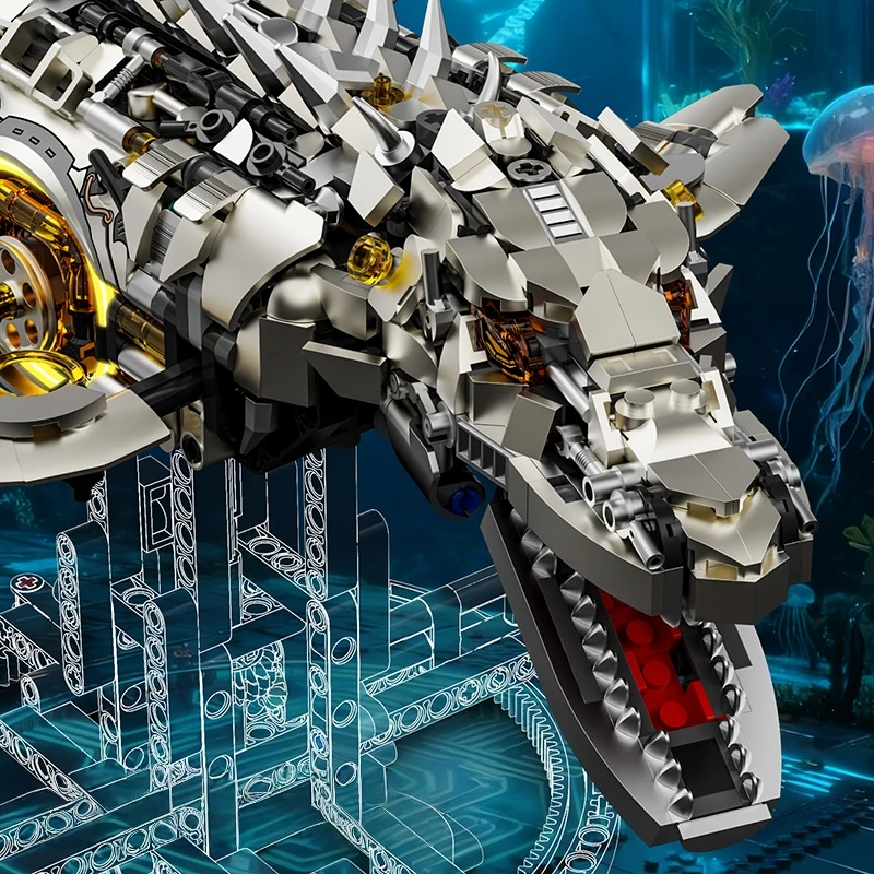DIY Mechanische Mosasaurus Modell Sea Dragon Bausteine MOC verknüpfung Montage Ziegel Modelle geburtstag Weihnachten geschenke1413 stücke