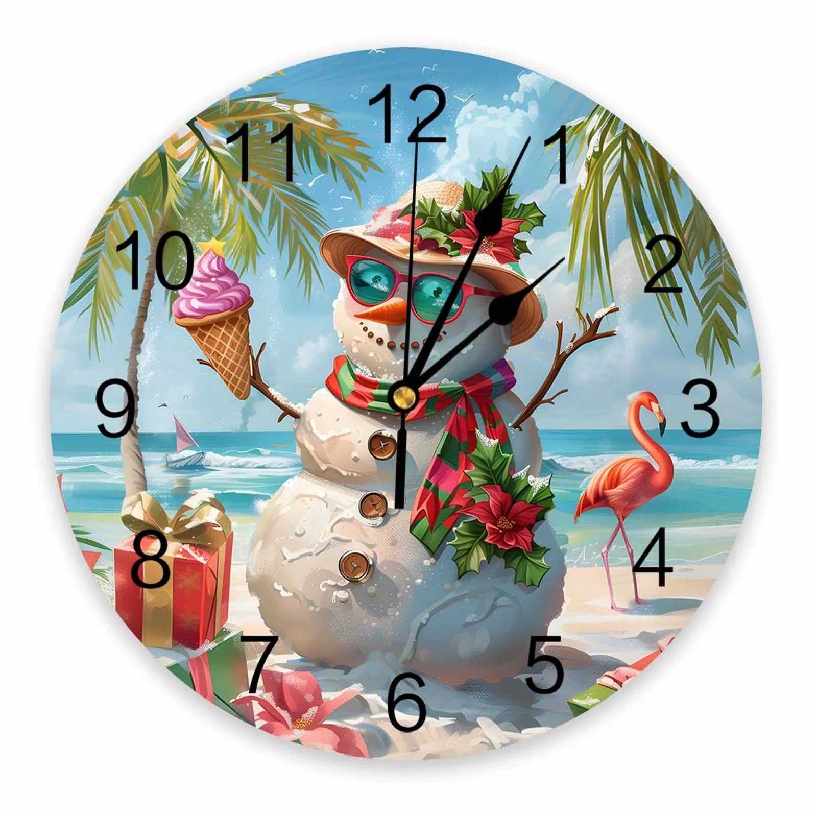 Snowman Flamingo Gift Beach Wall Clock Large Modern Kitchen Dinning Round Wall Clocks Bedroom Silent Hanging Watch