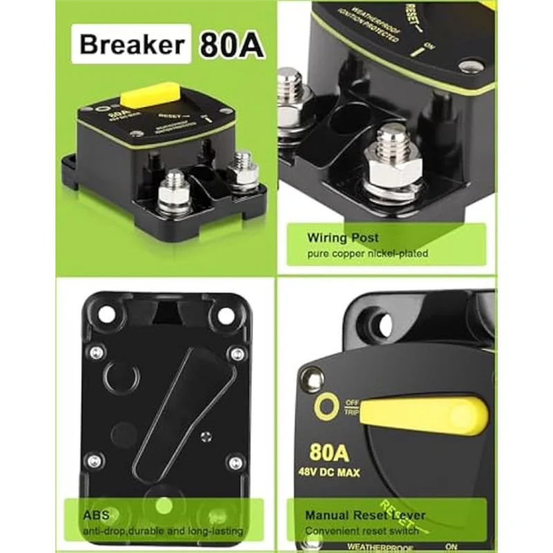 A45F-80Amp Stroomonderbreker Zekering W/Handmatige Reset Schakelaar Voor RV Auto Audio Marine Boot Trolling Motor Audio Batterij zonnestelsel
