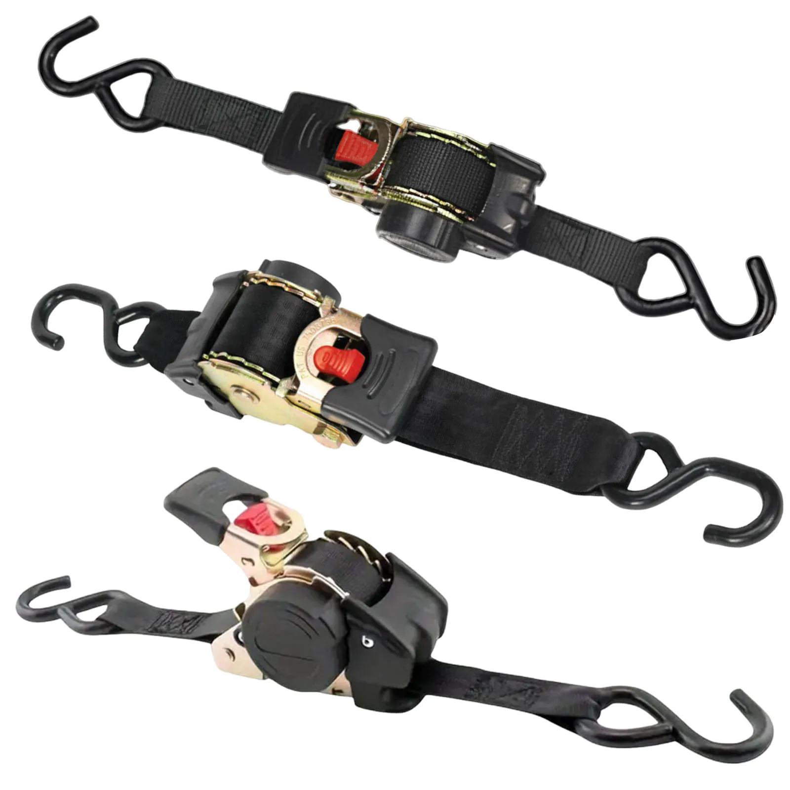 Motorcycle Tie Down Straps 1543lb Break Strength Truck Binding Belt with Auto-Lock Double S Hooks for Boat ATVs Bikes Trailer