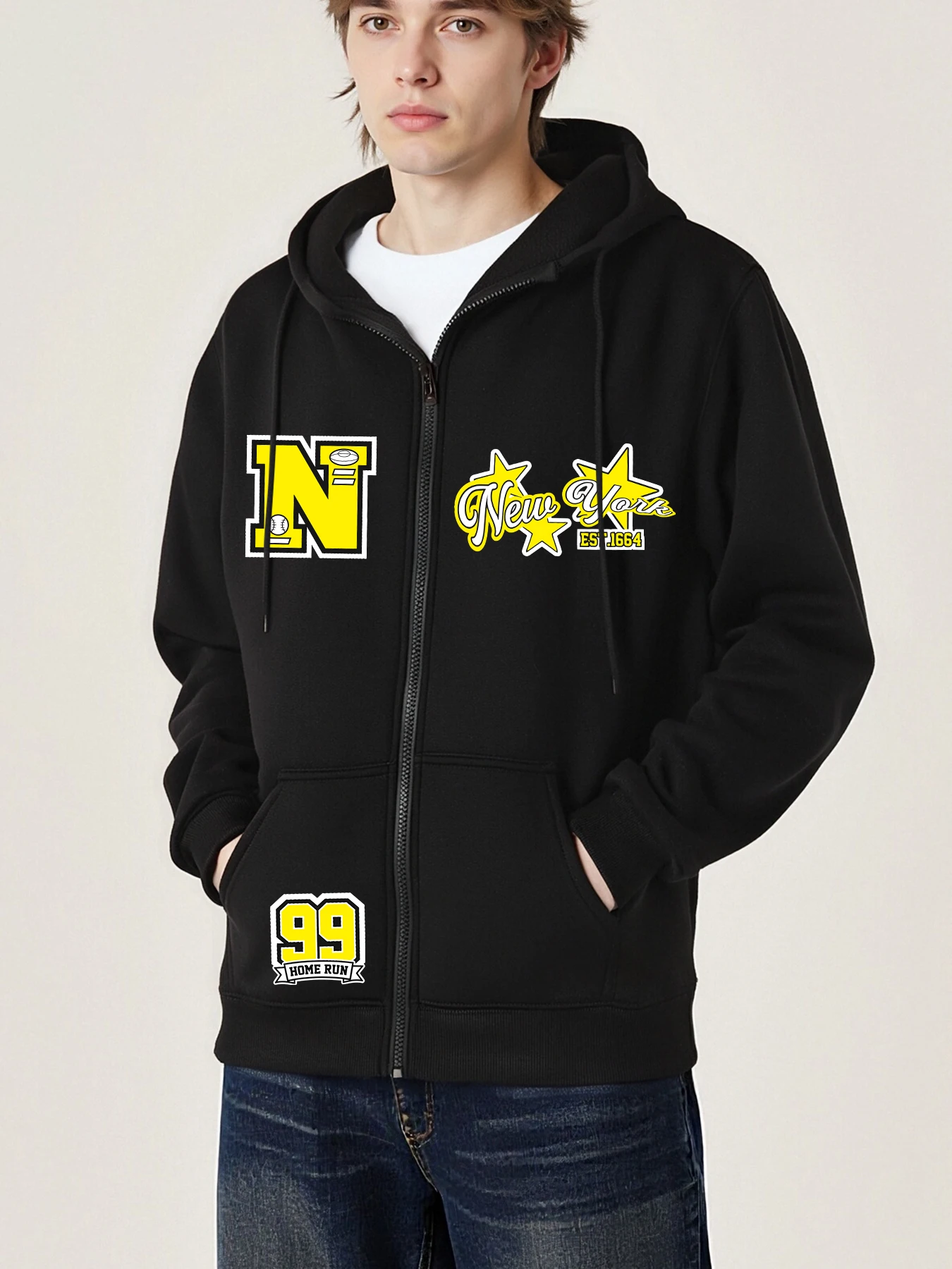

New York City Est1664 Zipper Jacket For Men Loose Pockets Hoodies Fleece Soft Pocket Hoodies Autumn Male Creative Clothing