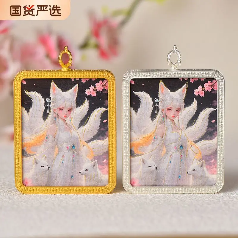 

Tangka Genuine New Nine-Tailed Fox Handmade Hand-Painted Lucky Fox Gold-Plated Tibetan Necklace Nine-Tailed Fox Tangka Pendant