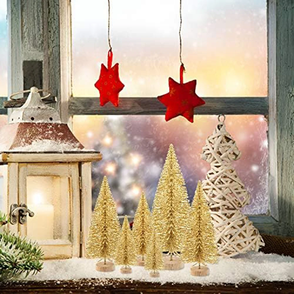 10pcs Mini Sisal Snow Frost Christmas Trees Decorations Winter Snow Ornaments Tabletop Trees Ornament 2025 New Year Home Decor