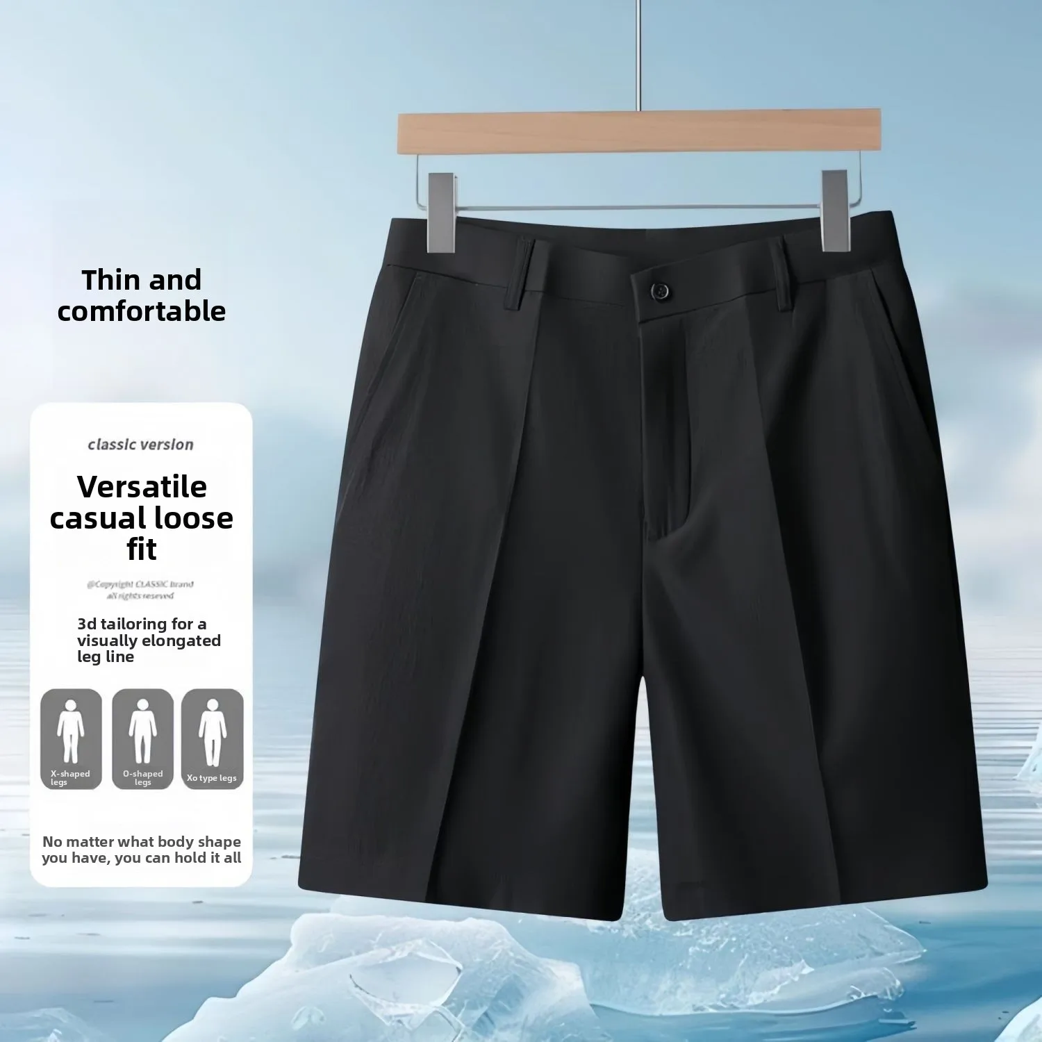 4 Colors Mens Ice Silk Smart Casual Shorts Summer Business Suit Knee Pants Classic Khaki Lightweight Bermuda Elastic Golf Shorts