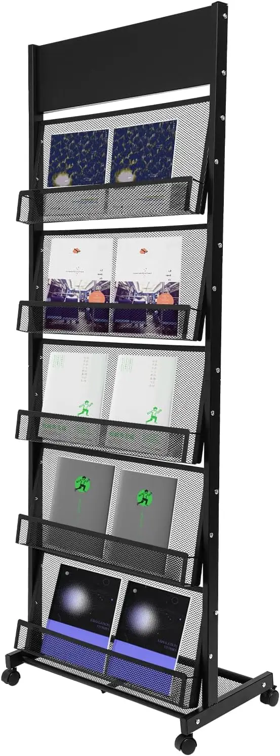 Magazine Holder, 5 Tiers L-Shaped Magazine Display Stand For Trade Show, Strong Load-Bearing Capacity 110.23 Lbs, Portable