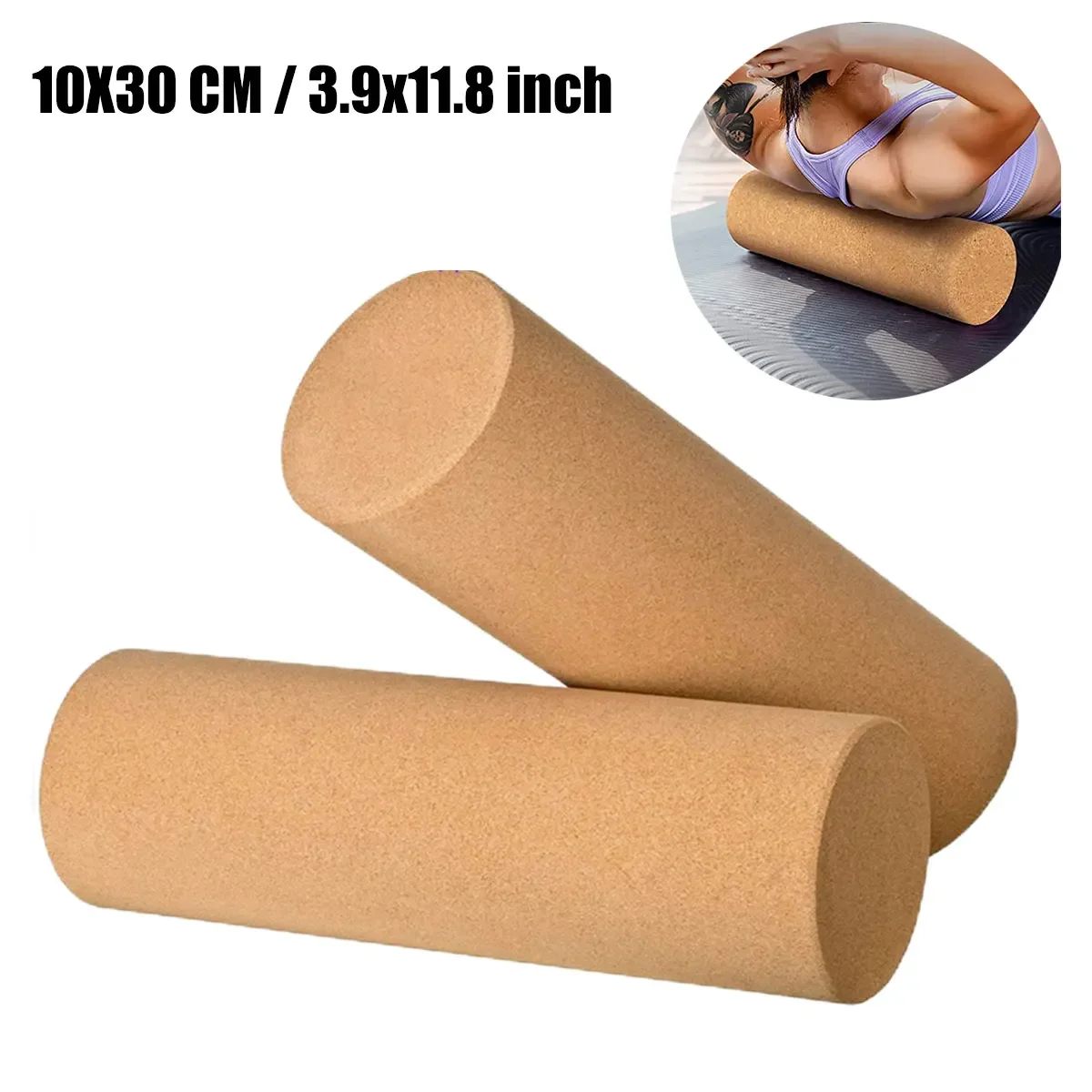 

Natural Cork Yoga Pillar High Density Fine Grain Cork Yoga Brick Pilates Block Dance Aid Fitness Massage Roller 30CM