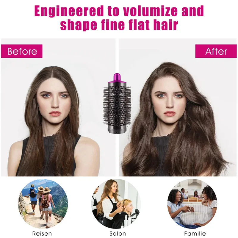 Cylinder Comb and Adapter for Dyson Airwrap Styler / Supersonic Hair Dryer Accessories,Curling Hair Tool,Rose Red & Gray