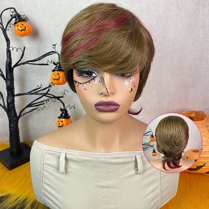 Cheapest Pixie Cut Wigs Human Hair Brazilian Remy Hair 4/99J Pixie Cut Wig Human Hair Fashion Full Machine Made Wig On Sale