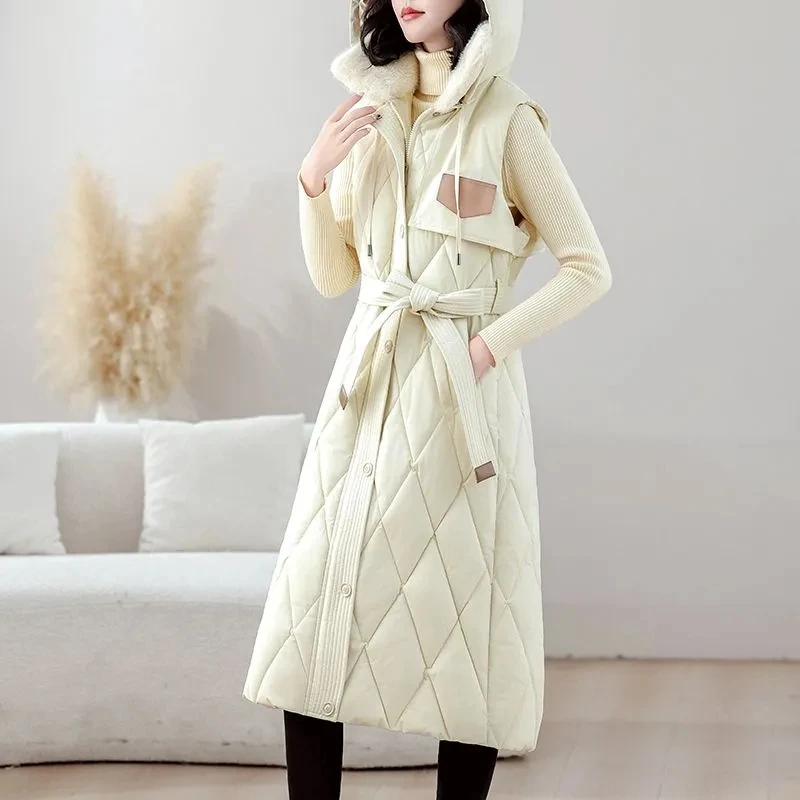 2026 Winter New Sleeveless Waistcoat Women Warm Puffer Jacket Ultra Light Mid Long Down Cotton Vests Female Outwear Casual Tops