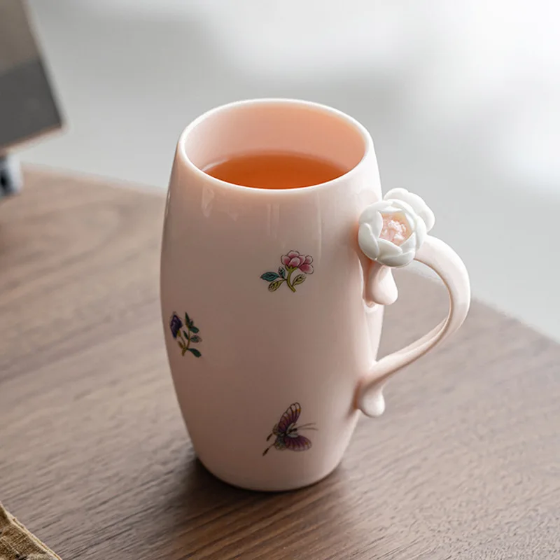 LTT Handmade Flower Picking Ceramic Cup Milk Cup Creative Juice Cup