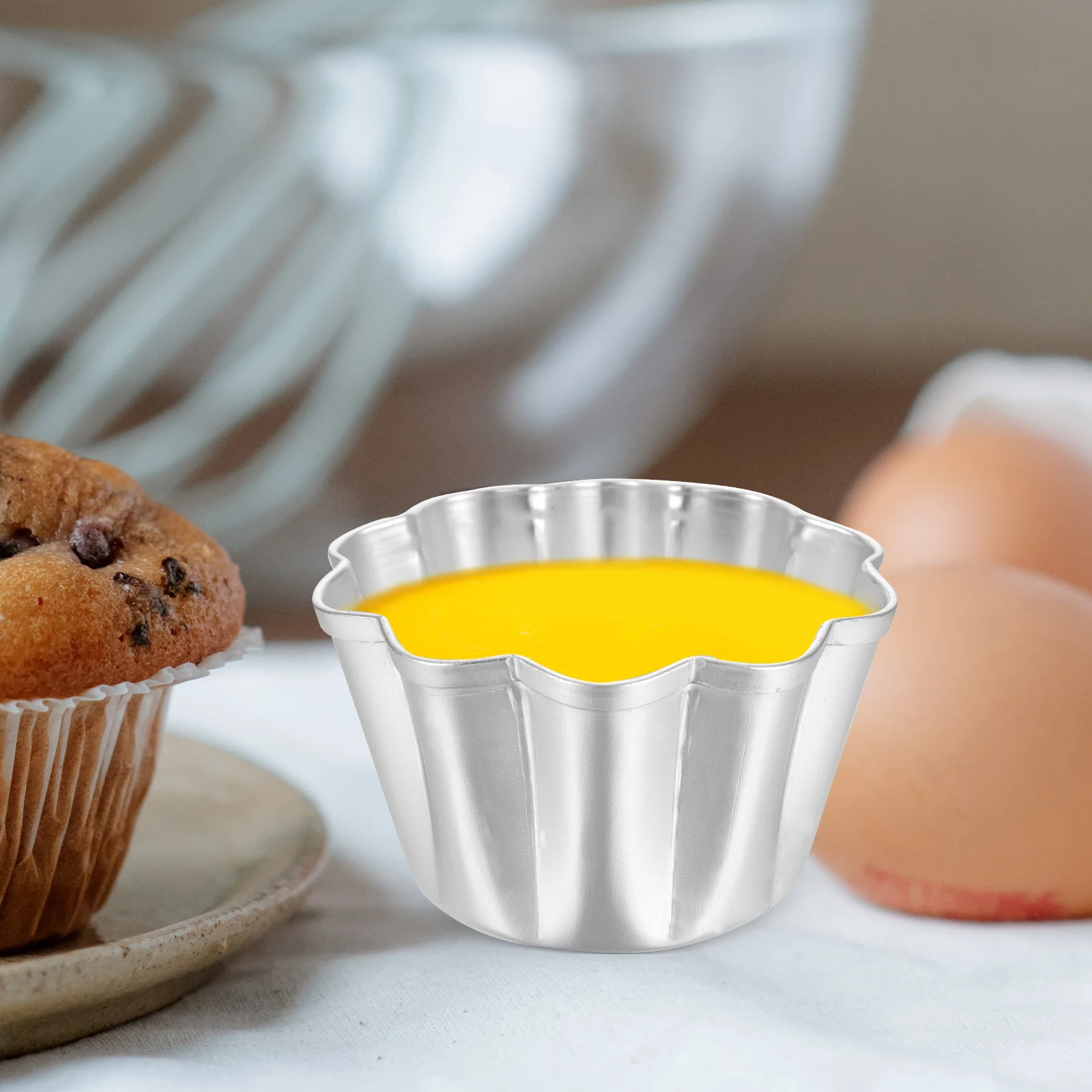 

6Pcs Cake Baking Molds Aluminum Alloy Non-Stick Muffin Cups Pudding Molds Heat Resistant Household Kitchen Baking Tools