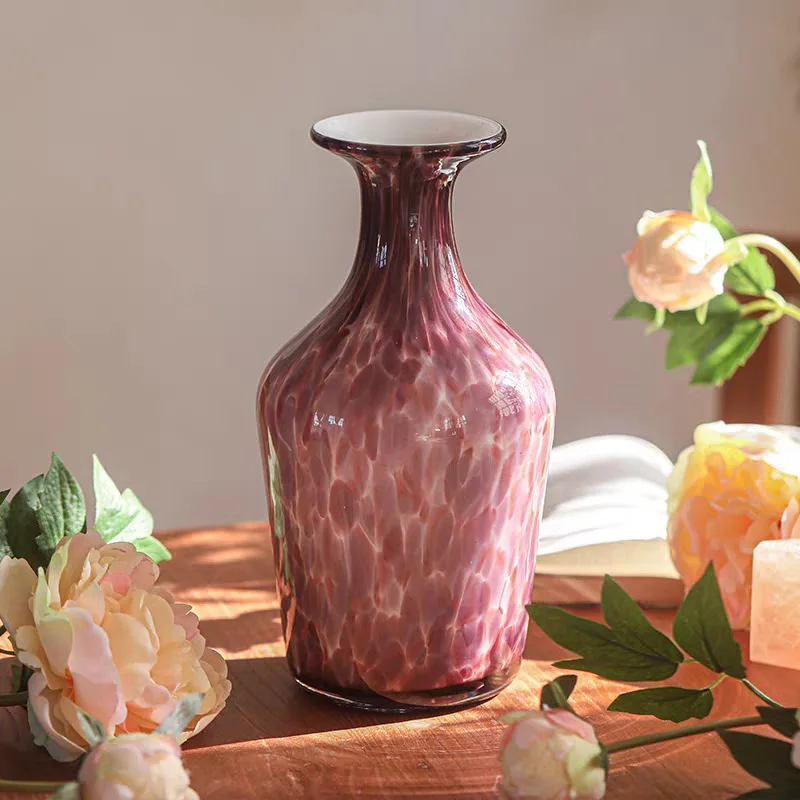 PYH Symphony Purple Rhyme Glass Vase Dining Table Medieval Design Ornament Retro Small Mouth Flower Arranger