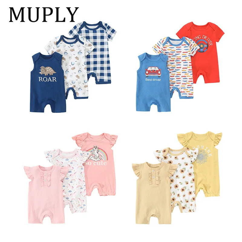 

3 Pcs Newborn Cartoon Long Sleeve 100%cotton Baby Boy Girl Bodysuit Soft Infant Onesies Clothes