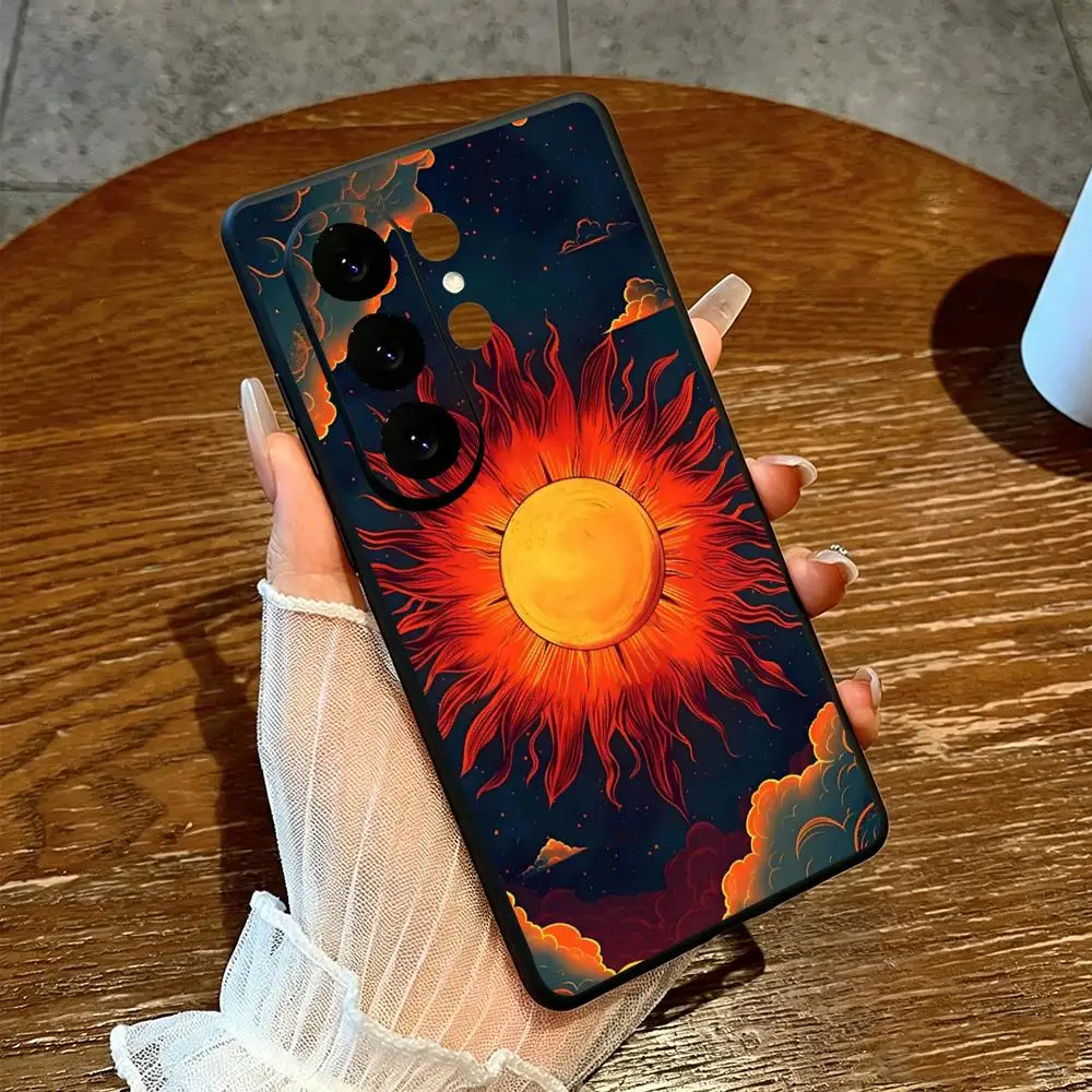 Sun Retro art fashion design Phone Case For Samsung Galaxy S26 S25 S24 S23 S22 S21 Plus Ultra Fold A Soft Black