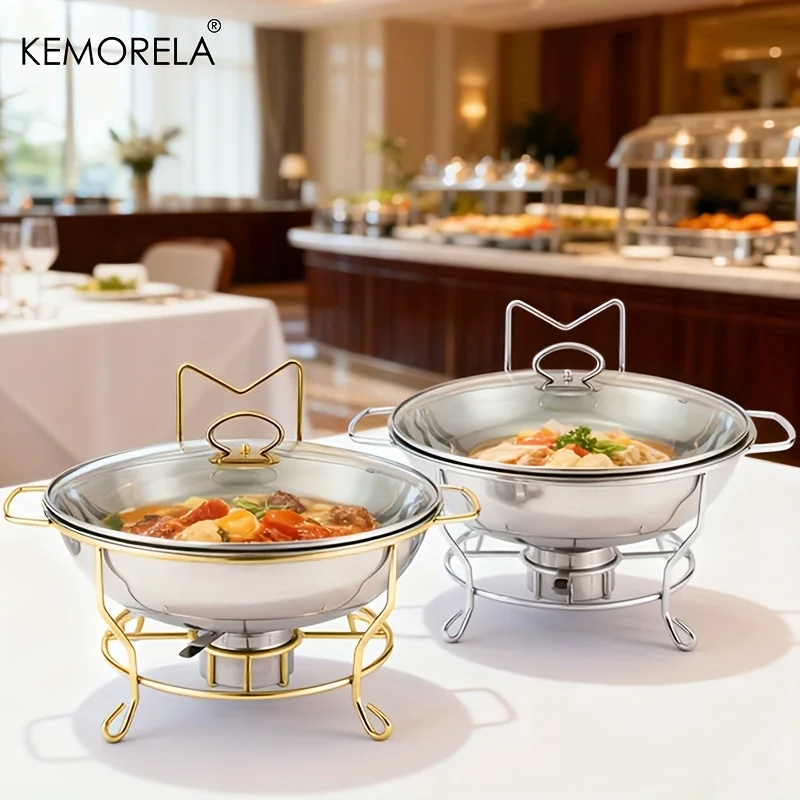 

Commercial-Grade Stainless Steel Buffet Warmer Pot with Lid & Plate Rack - Heavy-Duty 304 Food Warming Unit for Catering Wedding