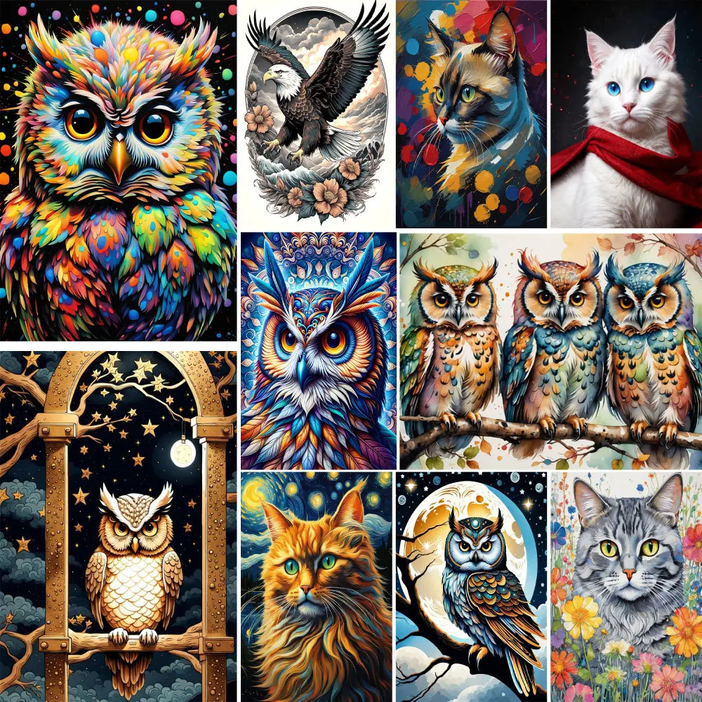 Animal Cat Owl Printed Water-Soluble Canvas Cross-Stitch Kit Embroidery Handiwork Sewing Needlework Painting Gift Needle Magic