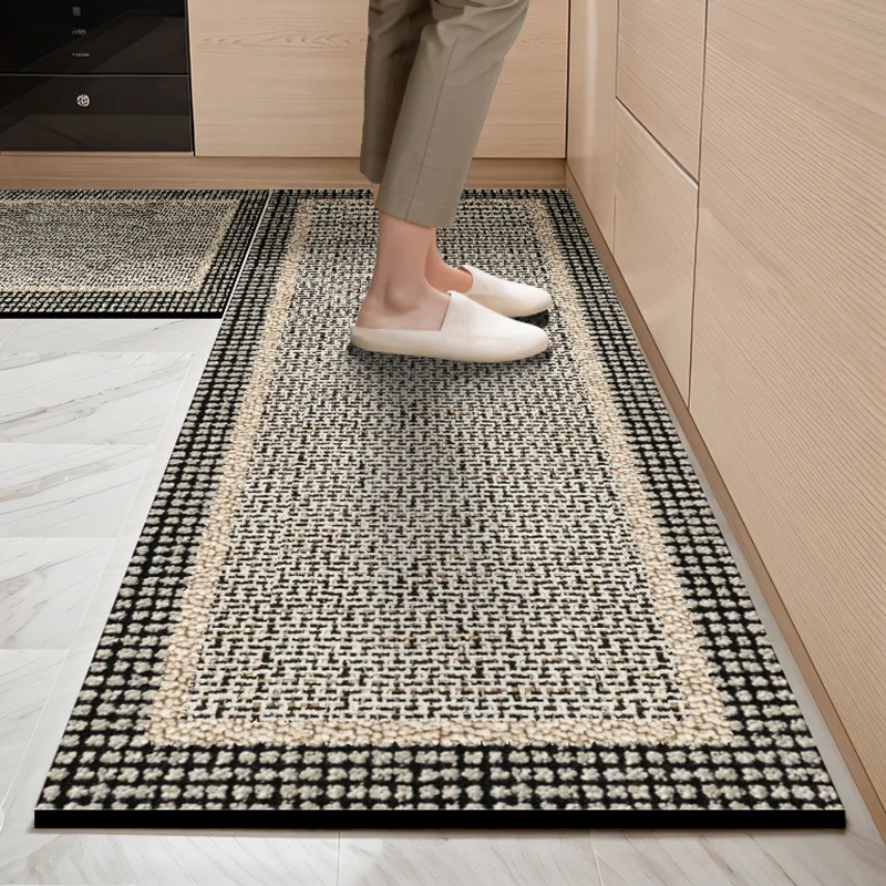 VIKAMA Simple Kitchen Floor Mat Laundry Room Dining Room Water Absorbing Corridor Easy to Clean Crystal Velvet Rug Home Decor