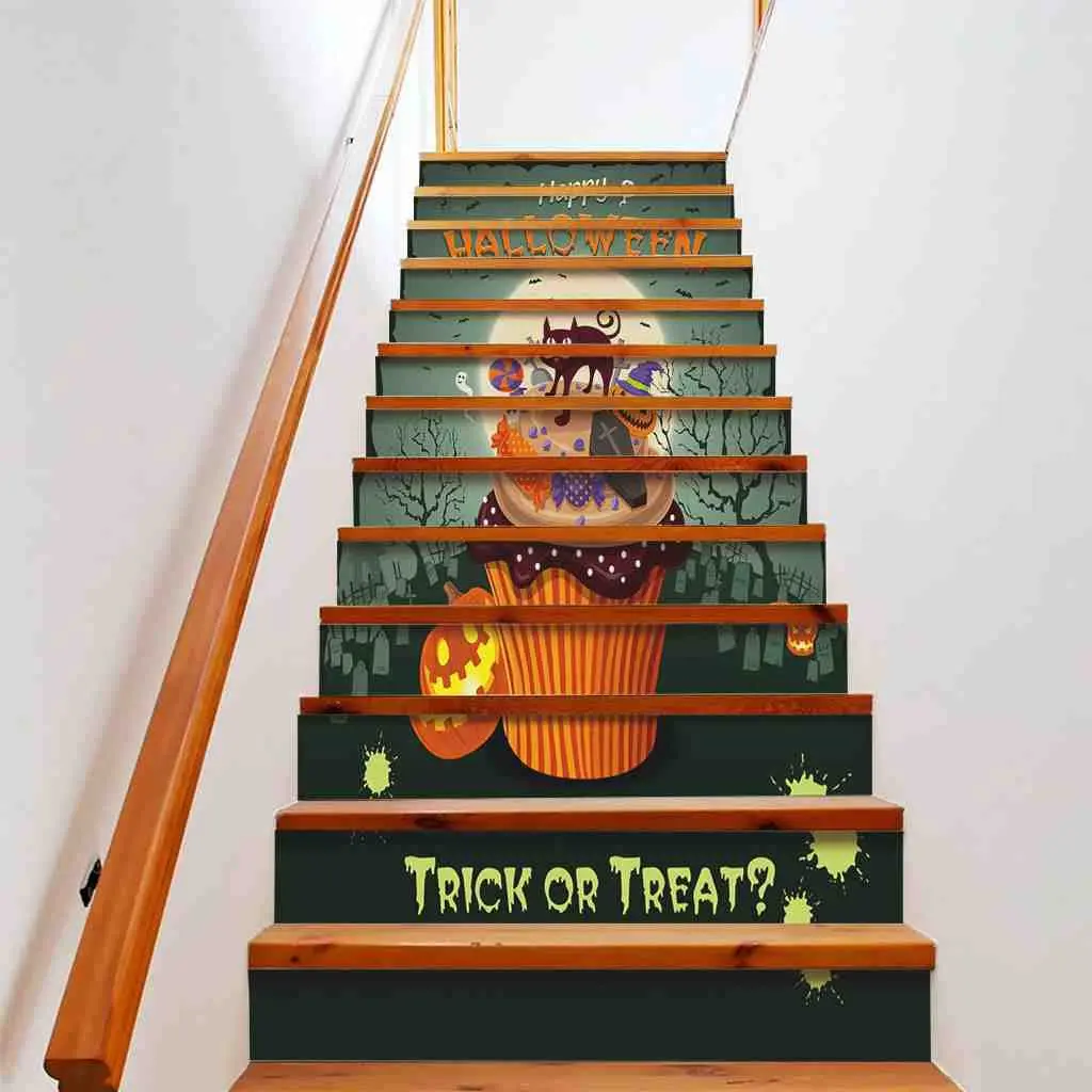 Halloween Pumpkin Lantern Stair Stickers Trick or Treat Staircase Murals Horror Night Stair Risers Decals Home Decor Removable