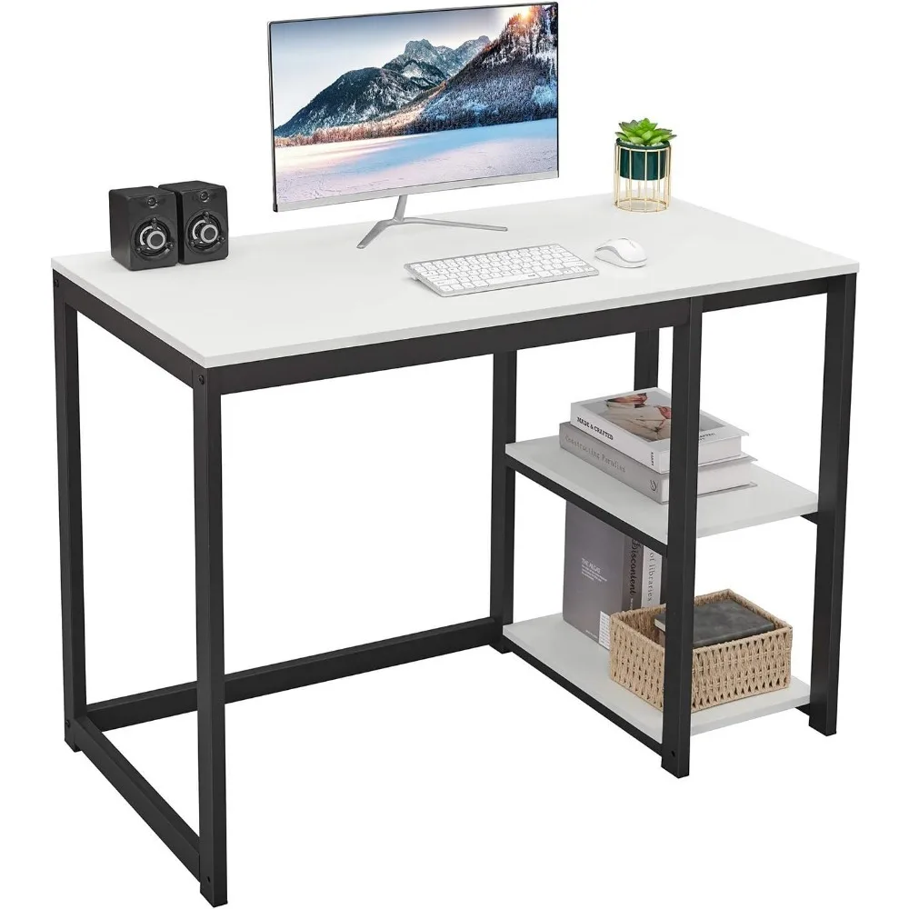 

Computer Desk 40 inches with 2-Tier Shelves Sturdy Home Office Desk with Large Storage Space Study Writing Laptop Table