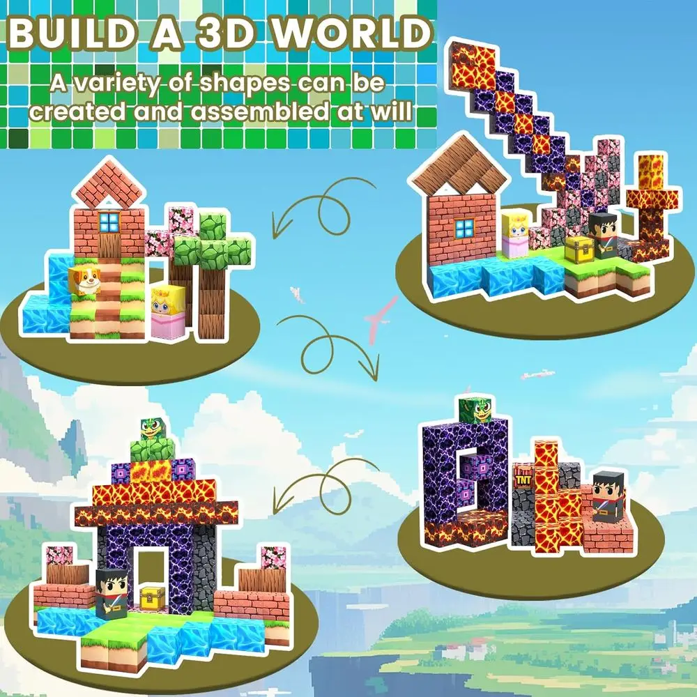 100피스 자석 블록 세트, 3세 이상 어린이를 위한 교육용 STEM 장난감, 남아 및 여아를 위한 이상적인 선물 (숲의 검)