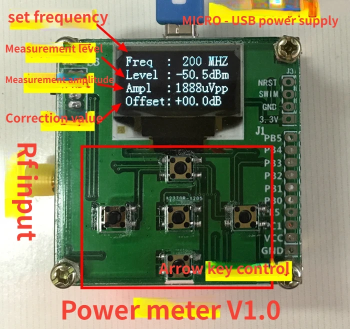 

RF power meter Power meter 0-500Mhz -80-10 dBm The RF power attenuation value can be set