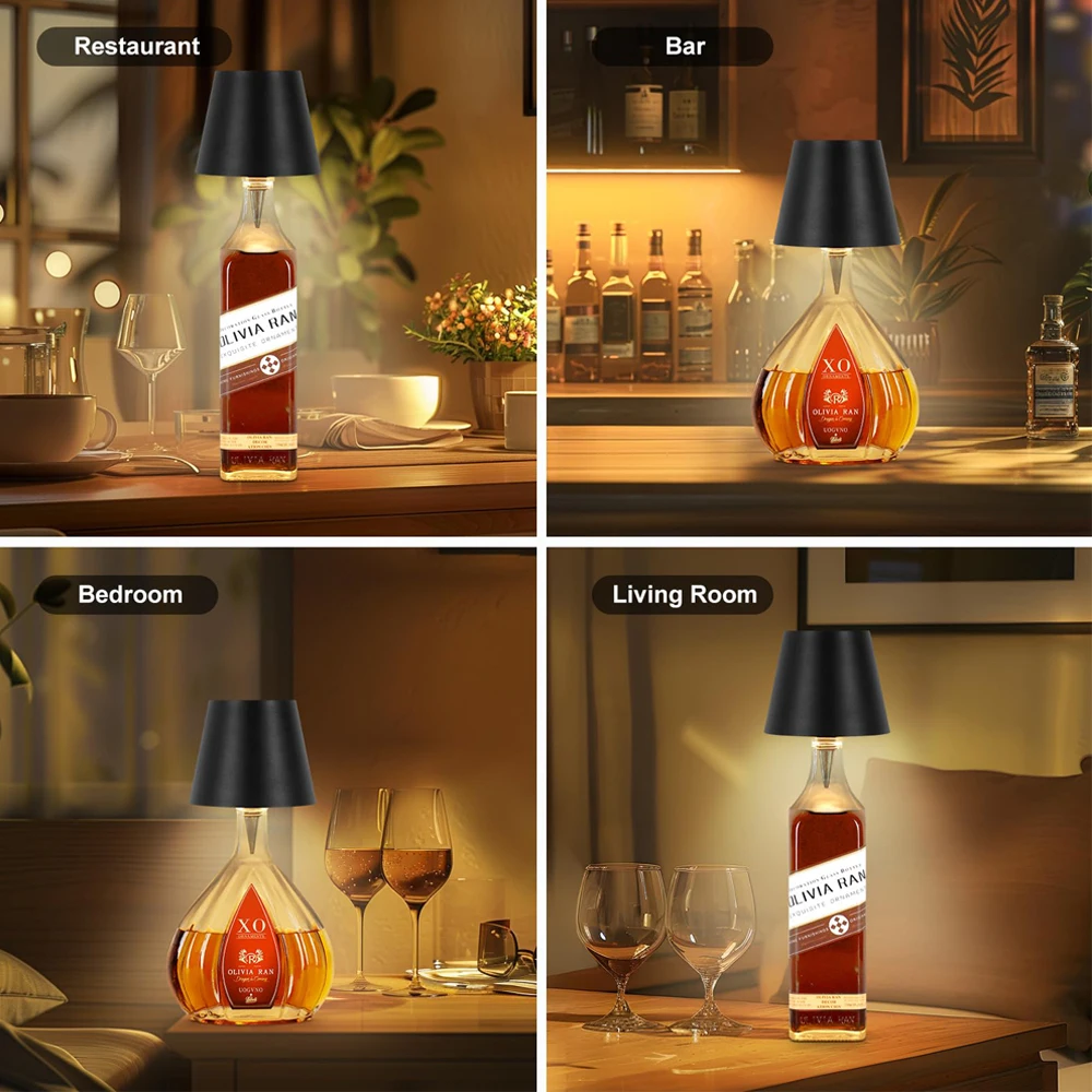 USB Recarregável Desk Lamp, LED Garrafa De Vinho Luz, Regulável, Controle de Toque, Mesa Decoração, Sala De Estar, Restaurante, Bar, 3 Cores