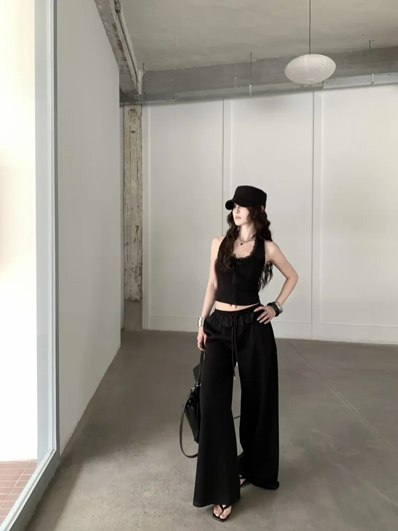 ensemble-deux-pieces-pour-femme-style-ballet-avec-debardeur-noir-en-dentelle-a-col-halter-et-pantalon-large-taille-haute-respirant-pour-l'ete-tenue-decontractee