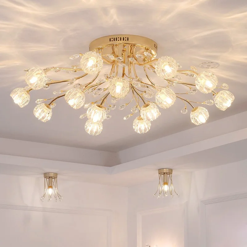 Nordic Luxury Dendritic Crystal Ceiling Lamp Glass Flower Light Shade Bedroom Restaurant Living Room LED Chandelier Bright Decor