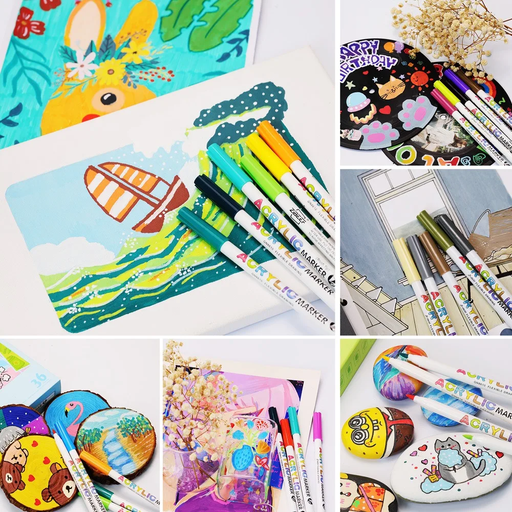 Acrylic Paint Brush Markers for Artist Rock Painting Glass Ceramic Fabric DIY Card Making Art Supplies Multi-Purpose Color Pens