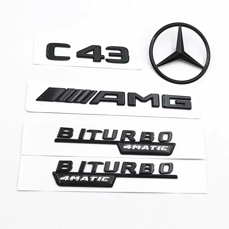 

3D ABS Black C43 Logo Letters BITURBO 4MATIC Badge Car Rear Star Sticker BITrunk AMG Emblem For Mercedes Benz AMG W205 W206 C205