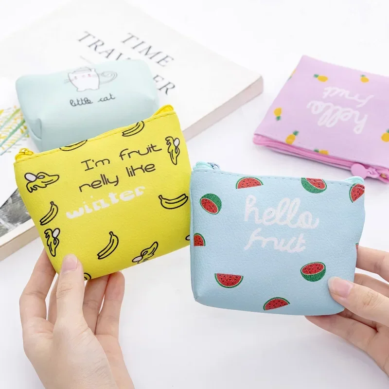 Bolsa de moedas fofa dos desenhos animados para mulheres, bolsa pequena com zíper, mini carteiras de couro para crianças, animais e frutas, bolsas infantis