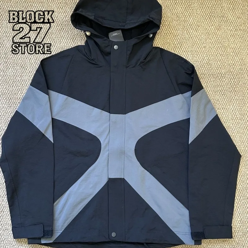 

Mens Jacket Harajuku Trendy Patchwork Hooded Fashion Casual Loose Fit Versatile Outerwear Autumn Winter Streetwear Cool Style