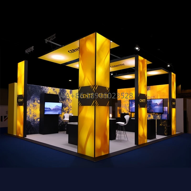 Parede de tela de vídeo LED de exibição de caixa de luz de tecido de mesa de exibição modular na cabine de exposição de feiras comerciais